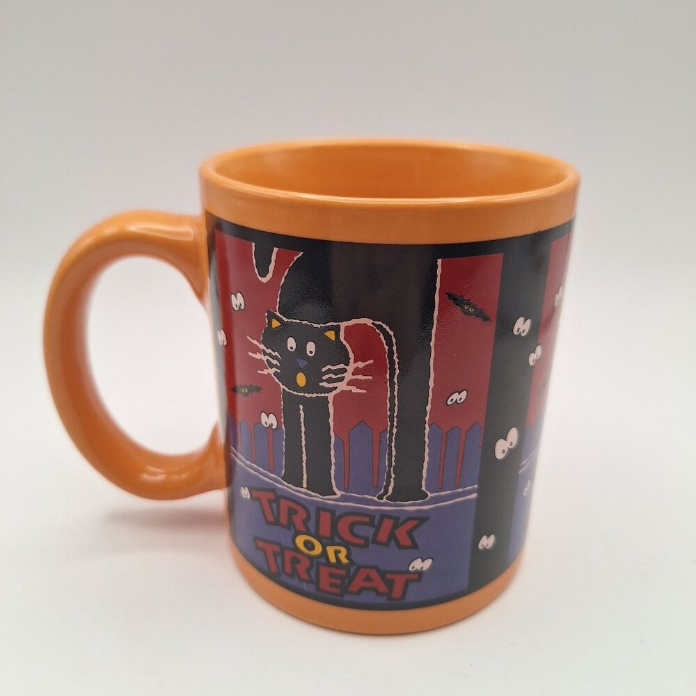 VINTAGE SHERWOOD BRANDS BLACK CAT TRICK OR TREAT HALLOWEEN CUP MUG
